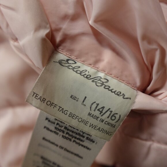 Eddie Bauer Reversible Hooded Puffer Jacket Kids’ Large (14/16) Pink - Picture 4 of 14